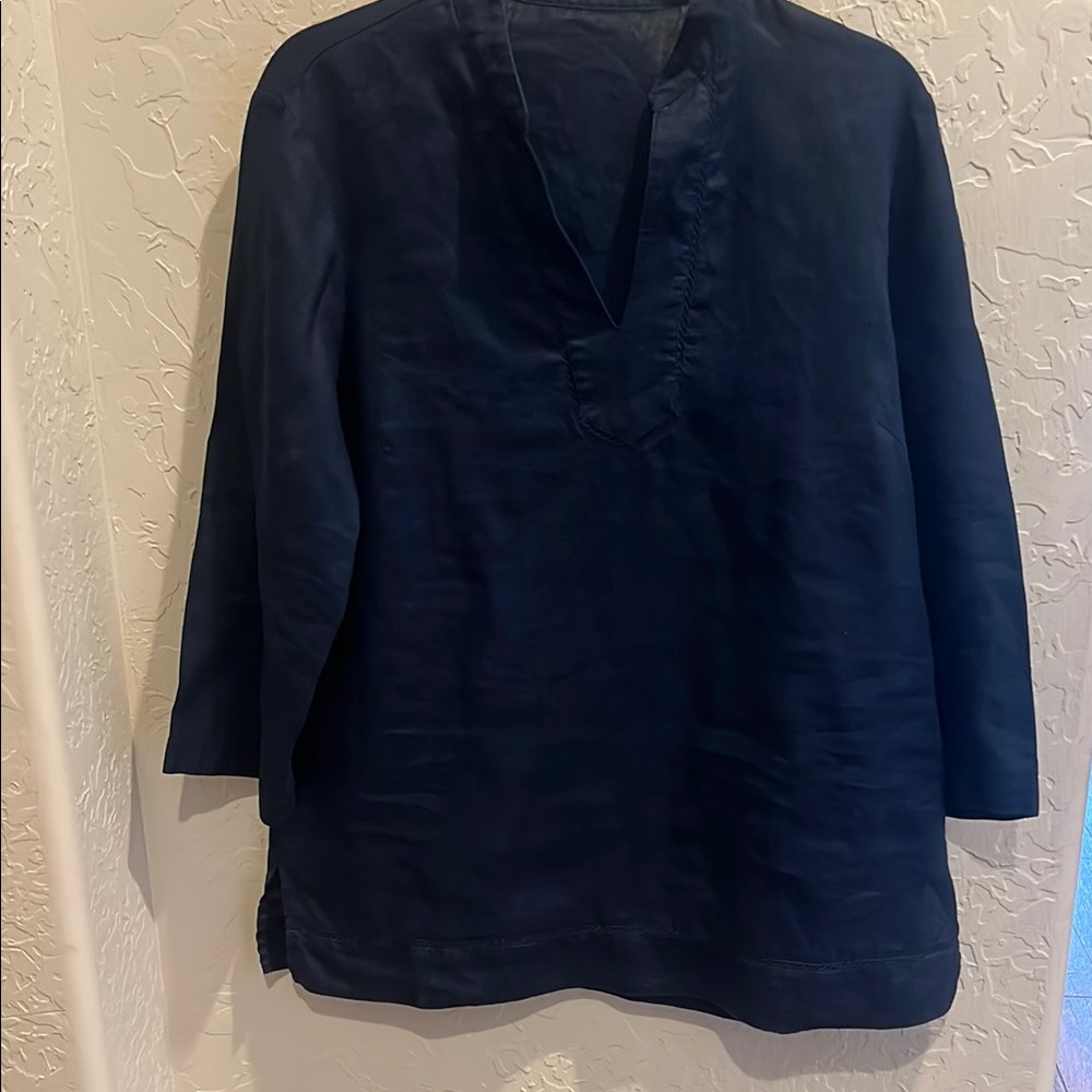 J McLaughlin Navy Blue Long Sleeve Linen  tunic Top
